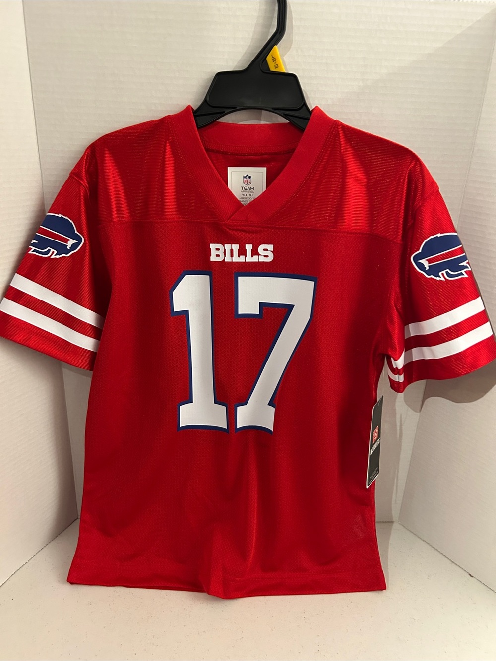 Youth L (10/12) Red Buffalo Bills #17 Josh Allen Jersey. Authentic. NET